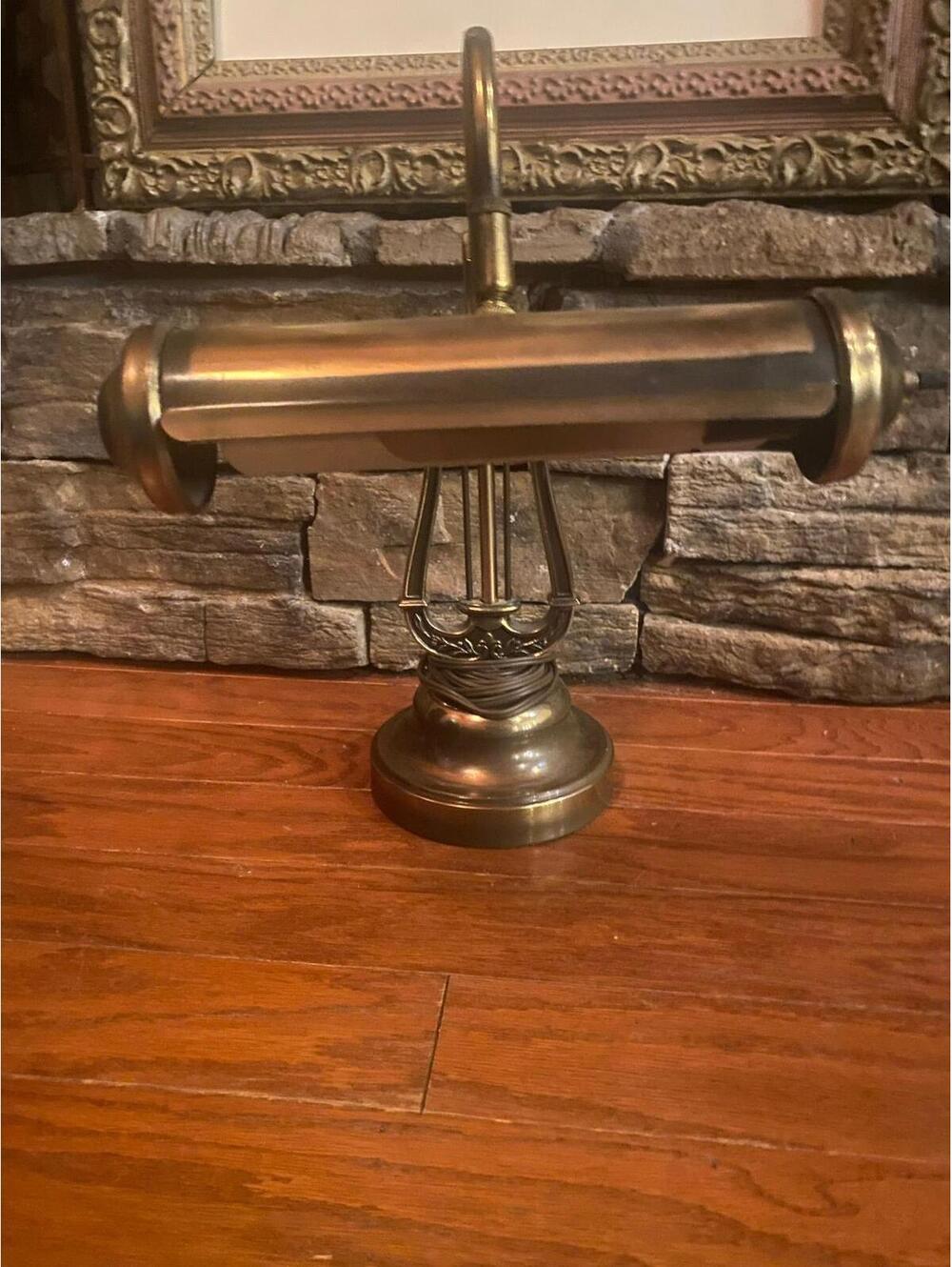 716 - Vintage Brass Piano / Library Lamp – Lyre Base – Neoclassical Desk Light